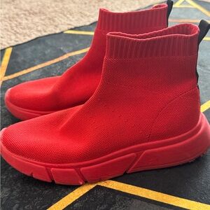 Red Knit High-Top Sneakers